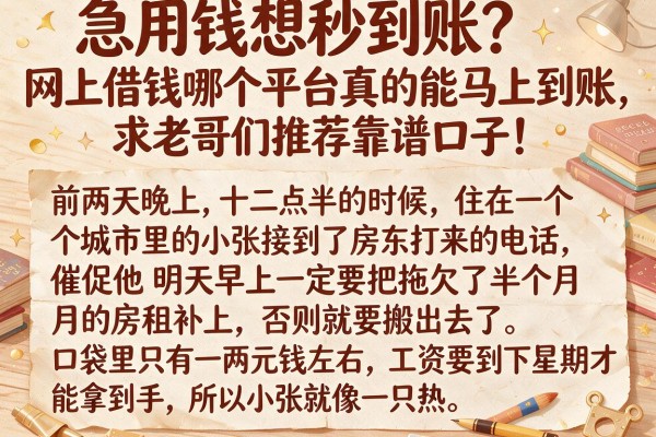 急用钱想秒到账？网上借钱哪个平台真的能马上到账，求老哥们推荐靠谱口子！