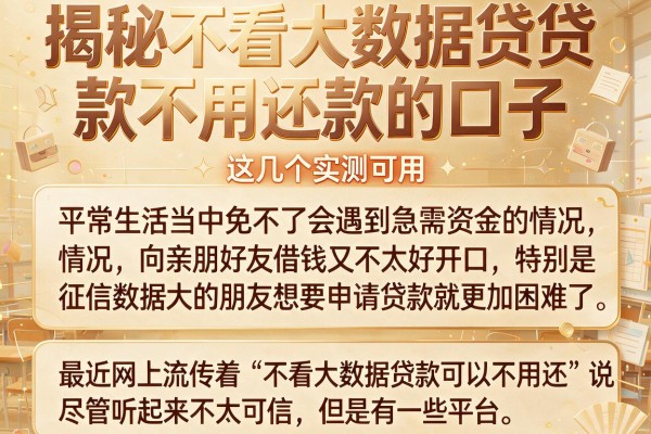 揭秘不看大数据贷款不用还款的口子，这几个实测可用