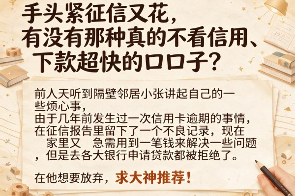 手头紧征信又花，有没有那种真的不看信用、下款超快的口子？求大神推荐！