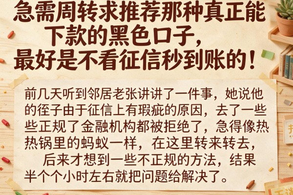 急需周转求推荐那种真正能下款的黑色口子,最好是不看征信秒到账的!