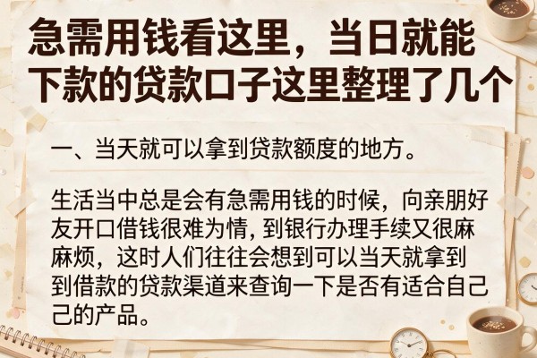 急需用钱看这里，当日就能下款的贷款口子这里整理了几个