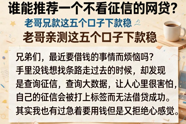 谁能推荐一个不看征信的网贷？老哥亲测这五个口子下款稳