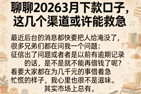 聊聊20263月下款口子，这几个渠道或许能救急