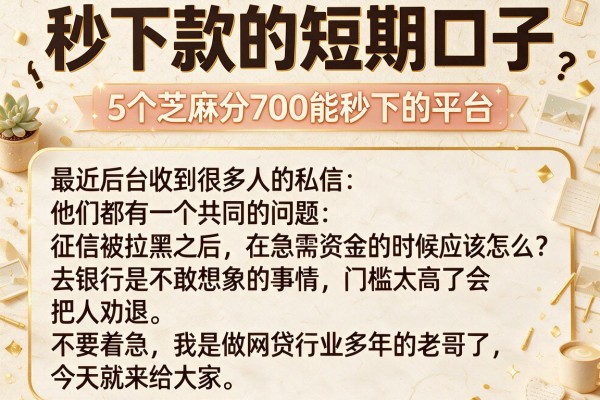秒下款的短期口子，细致阐述5个芝麻分700能秒下的平台