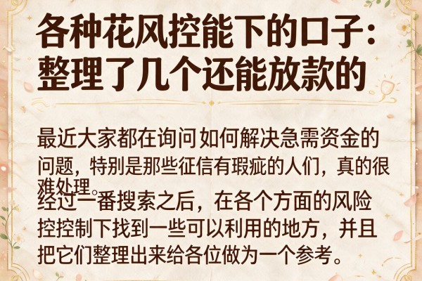 各种花风控能下的口子：整理了几个还能放款的