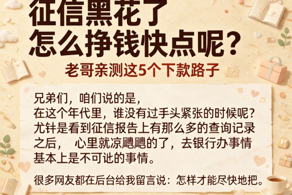 征信黑花了怎么挣钱快点呢？老哥亲测这5个下款路子