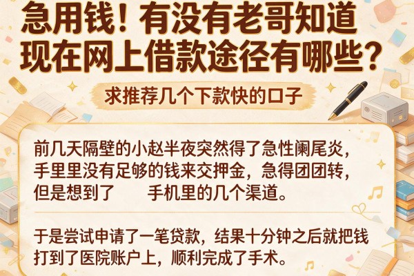 急用钱！有没有老哥知道现在网上借款途径有哪些？求推荐几个下款快的口子