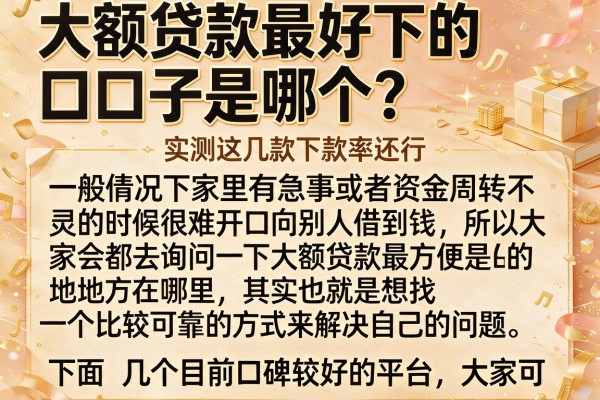 大额贷款最好下的口子是哪个？实测这几款下款率还行
