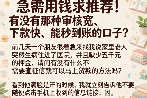 急需用钱求推荐！有没有那种审核宽、下款快、能秒到账的口子？