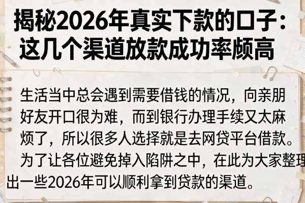 揭秘2026年真实下款的口子：这几个渠道放款成功率颇高