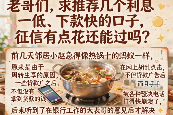 老哥们，求推荐几个利息低、下款快的口子，征信有点花还能过吗？