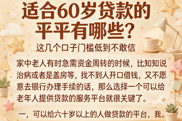 适合60岁贷款的平台有哪些？这几个口子门槛低到不敢信