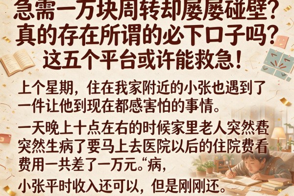 急需一万块周转却屡屡碰壁？真的存在所谓的必下口子吗？这五个平台或许能救急！