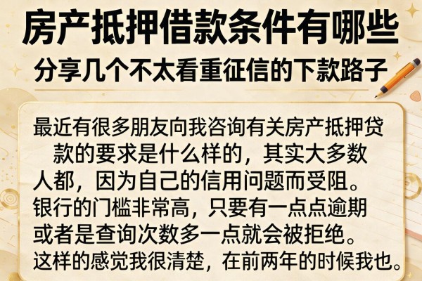 房产抵押借款条件有哪些，分享几个不太看重征信的下款路子