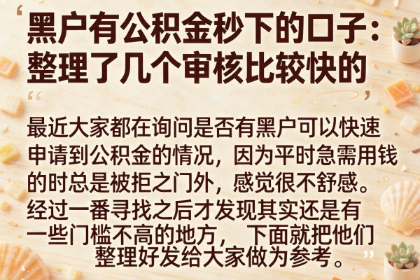 黑户有公积金秒下的口子：整理了几个审核比较快的