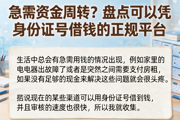 急需资金周转？盘点可以凭身份证号借钱的正规平台