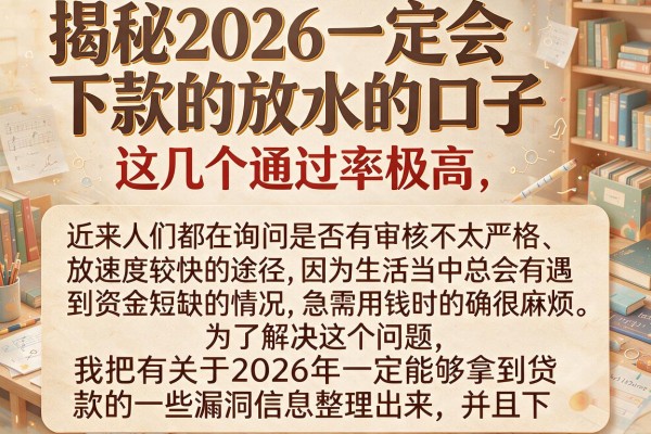 揭秘2026一定会下款的放水的口子，这几个通过率极高