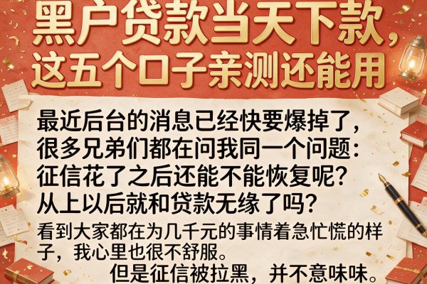 黑户贷款当天下款，这五个口子亲测还能用