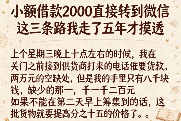 小额借款2000直接转到微信，这三条路我走了五年才摸透