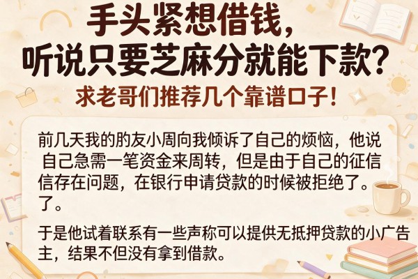 手头紧想借钱，听说只要芝麻分就能下款？求老哥们推荐几个靠谱口子！