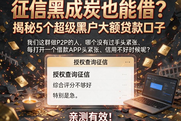 征信黑成炭也能借？揭秘5个超级黑户大额贷款口子，亲测有效！