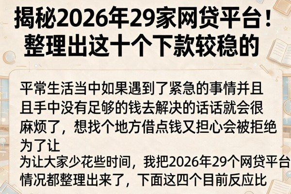 揭秘2026年29家网贷平台：整理出这十个下款较稳的