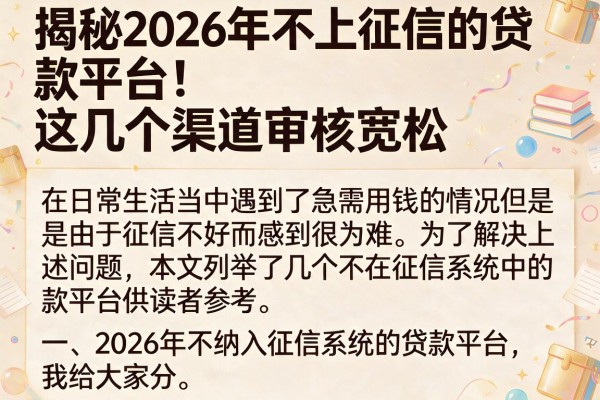 揭秘2026年不上征信的贷款平台，这几个渠道审核宽松