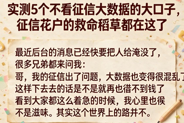 实测5个不看征信大数据的大口子，征信花户的救命稻草都在这了