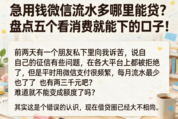 急用钱微信流水多哪里能贷？盘点五个看消费就能下的口子！