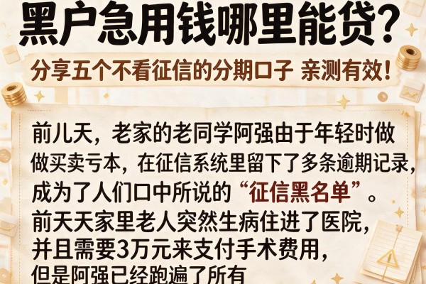 黑户急用钱哪里能贷？分享五个不看征信的分期口子，亲测有效！