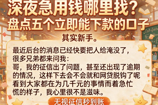 深夜急用钱哪里找?盘点五个立即能下款的口子,无视征信秒到账