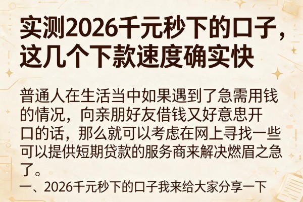 实测2026千元秒下的口子，这几个下款速度确实快