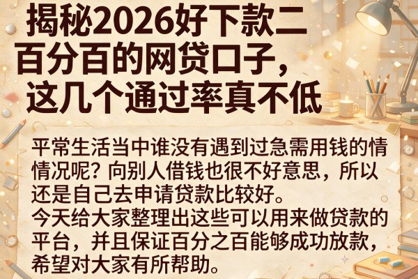 揭秘2026好下款百分百的网贷口子，这几个通过率真不低