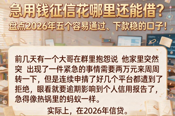 急用钱征信花哪里还能借？盘点2026年五个容易通过、下款稳的口子！