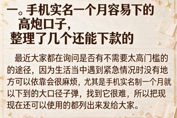 手机实名一个月容易下的高炮口子，整理了几个还能下款的