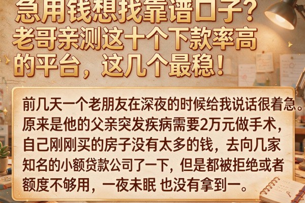 急用钱想找靠谱口子?老哥亲测这十个下款率高的平台,这几个最稳!