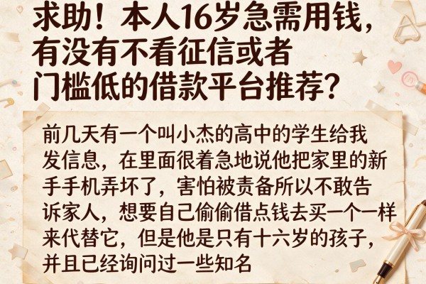 求助！本人16岁急需用钱，有没有不看征信或者门槛低的借款平台推荐？