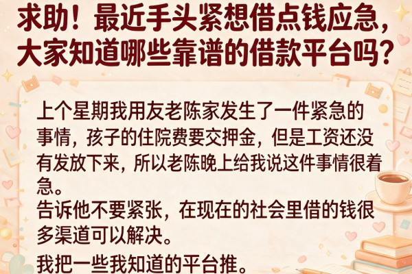 求助！最近手头紧想借点钱应急，大家知道哪些靠谱的借款平台吗？