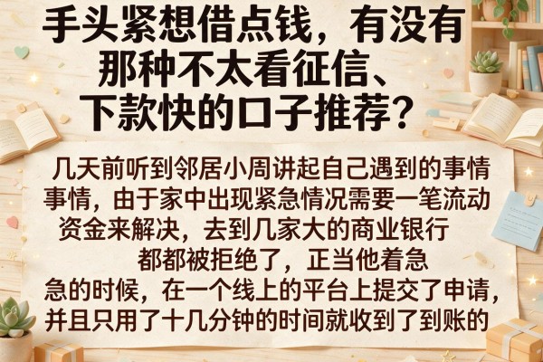 手头紧想借点钱，有没有那种不太看征信、下款快的口子推荐？