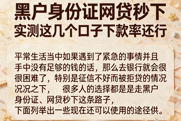 黑户身份证网贷秒下，实测这几个口子下款率还行