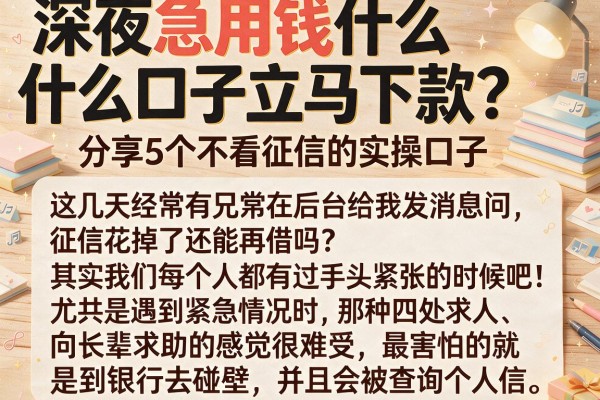 深夜急用钱什么口子立马下款?分享5个不看征信的实操口子