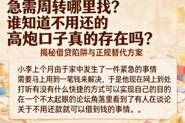 急需周转哪里找？谁知道不用还的高炮口子真的存在吗？揭秘借贷陷阱与正规替代方案