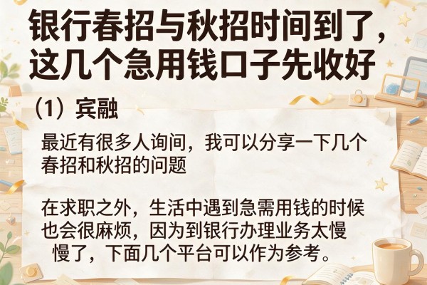 银行春招与秋招时间到了，这几个急用钱口子先收好