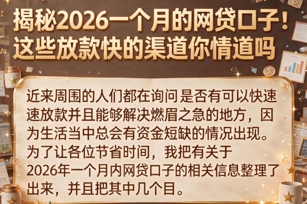 揭秘2026一个月的网贷口子：这些放款快的渠道你知道吗