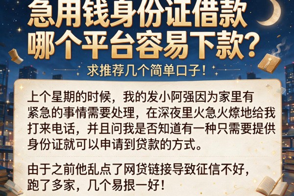 急用钱身份证借款哪个平台容易下款？求推荐几个简单口子！