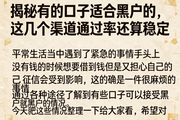 揭秘有的口子适合黑户的，这几个渠道通过率还算稳定