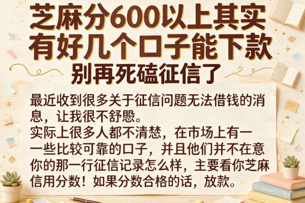 芝麻分600以上其实有好几个口子能下款，别再死磕征信了