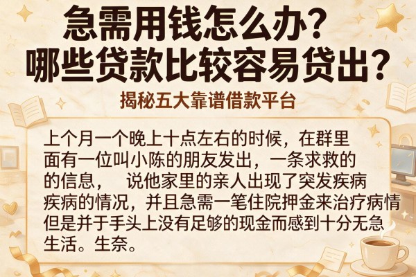 急需用钱怎么办？哪些贷款比较容易贷出？揭秘五大靠谱借款平台