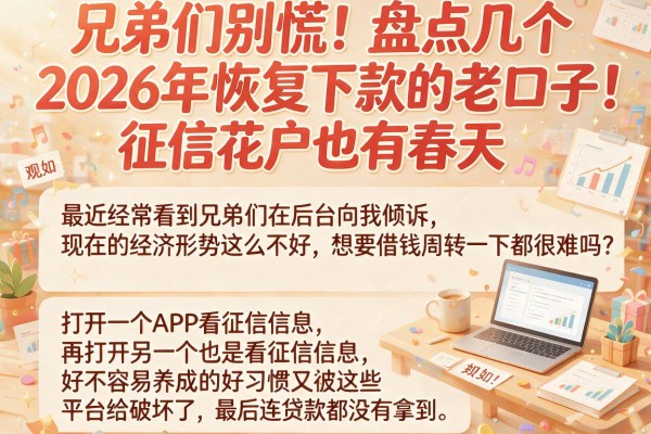 兄弟们别慌！盘点几个2026年恢复下款的老口子，征信花户也有春天