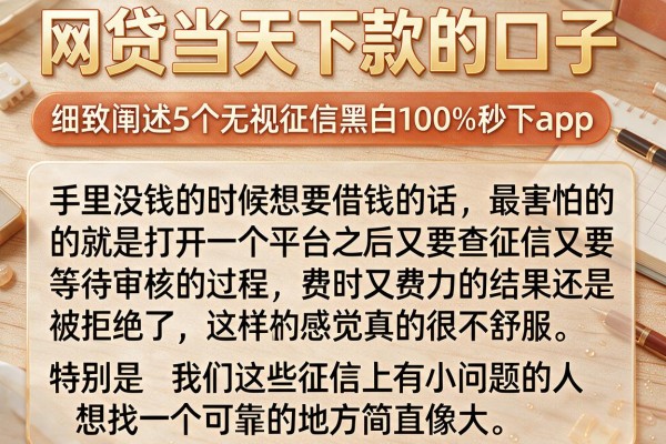 网贷当天下款的口子，细致阐述5个无视征信黑白100%秒下app